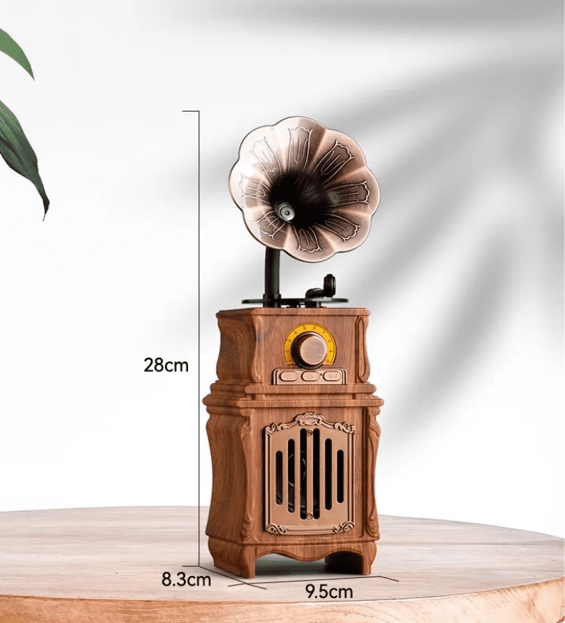 mini retro radio starinski drveni fonograf