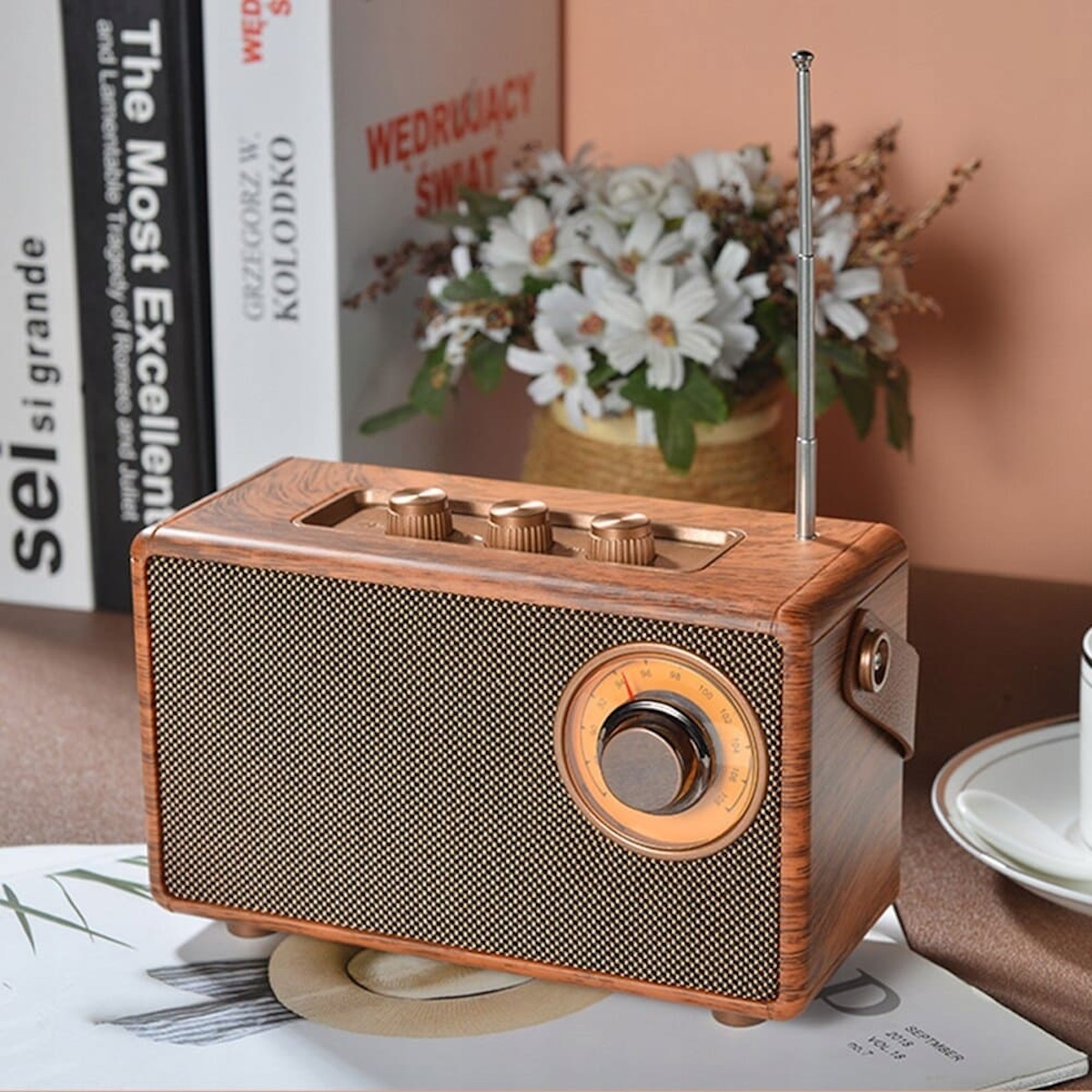 Radio plejer u retro dizajnu starinski drveni mini mali